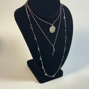 Necklace Lot Three Delicate Fashion Pieces Silver Tone For Layering